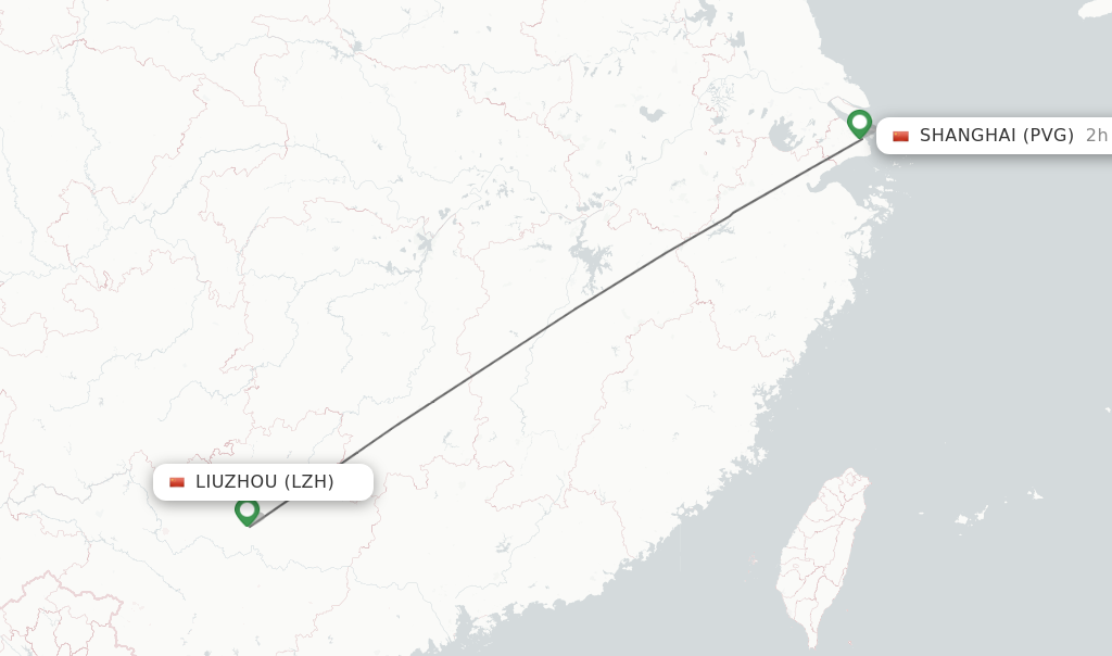 Flights from Liuzhou to Shanghai route map