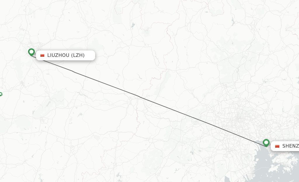 Flights from Liuzhou to Shenzhen route map