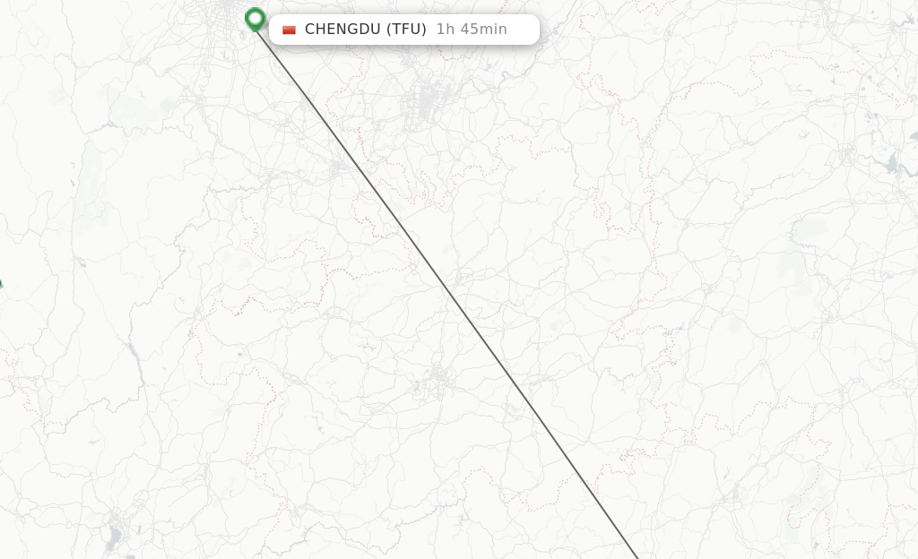 Flights from Liuzhou to Chengdu route map