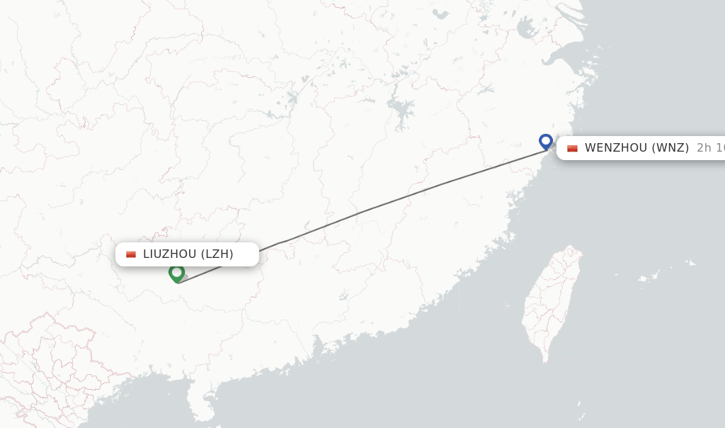 Flights from Liuzhou to Wenzhou route map