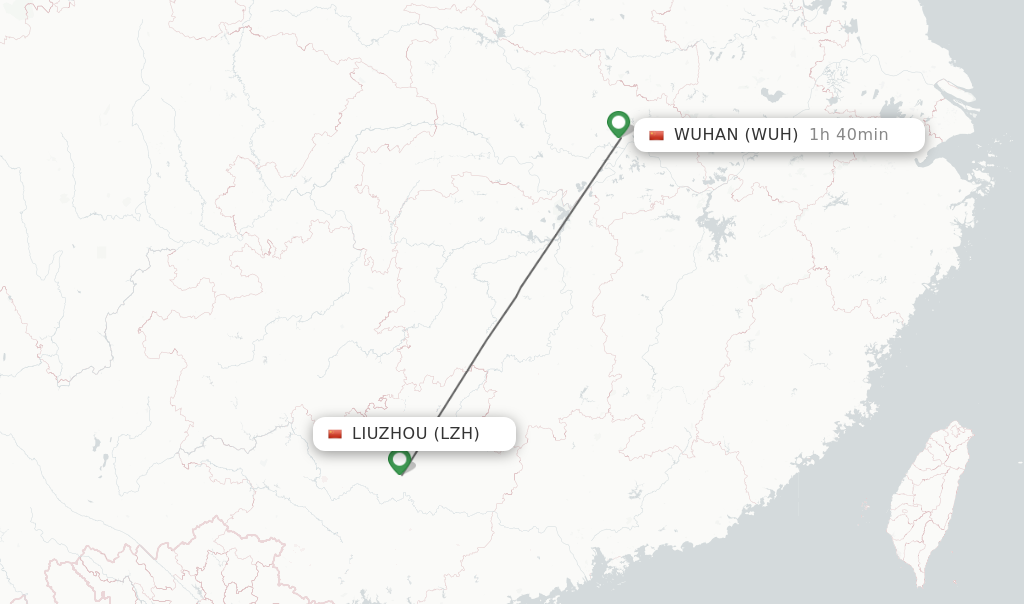 Flights from Liuzhou to Wuhan route map