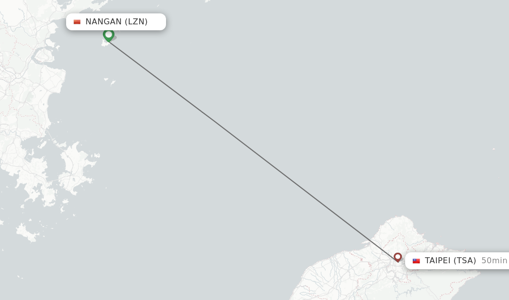 Flights from Nangan to Taipei route map