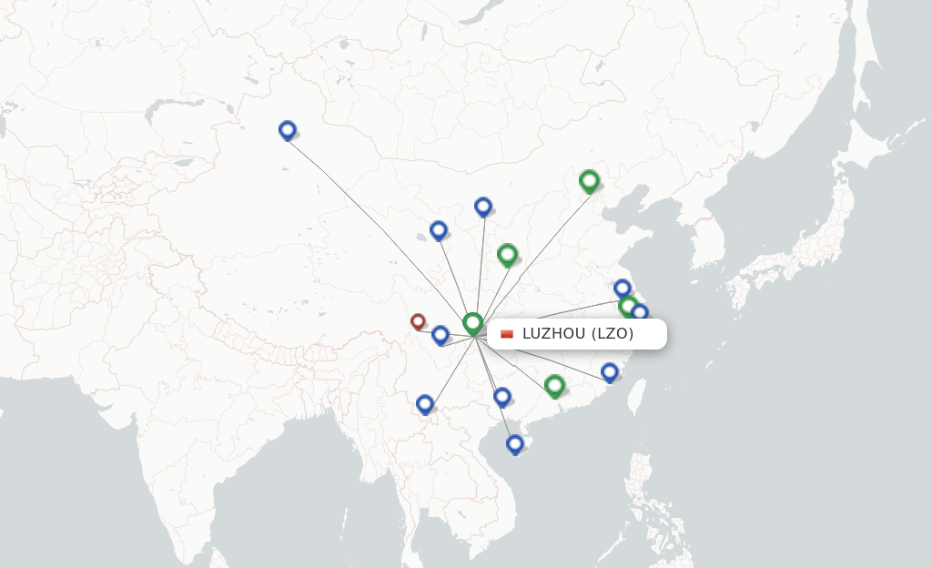 Route map with flights from Luzhou with Sichuan Airlines