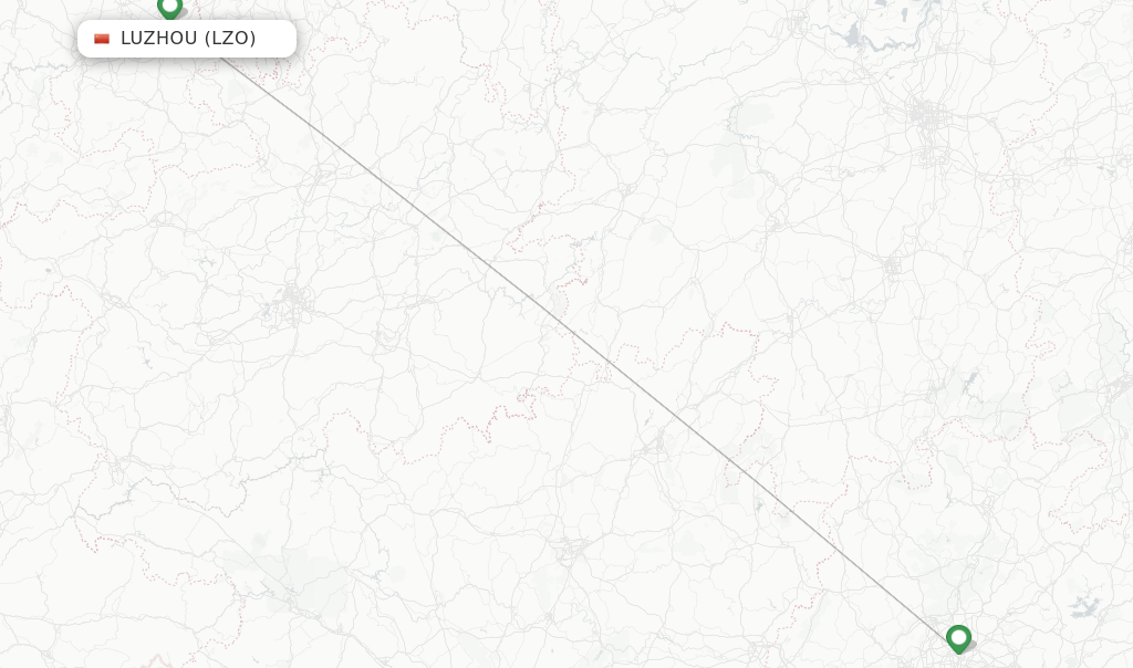 Route map with flights from Luzhou with Air China
