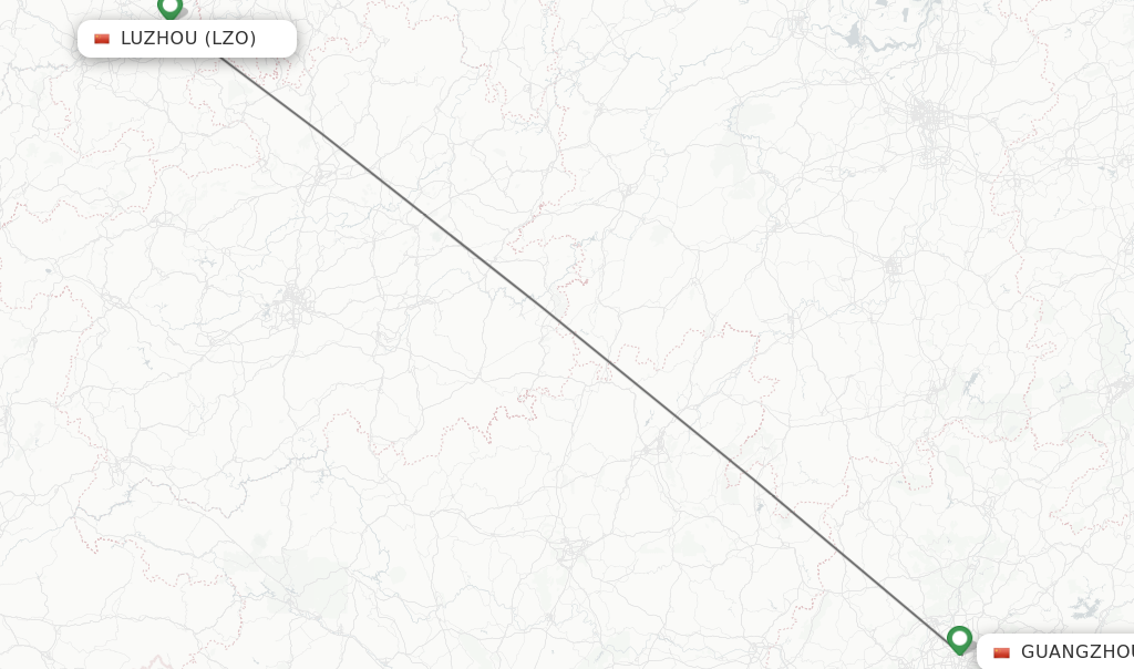 Flights from Luzhou to Guangzhou route map