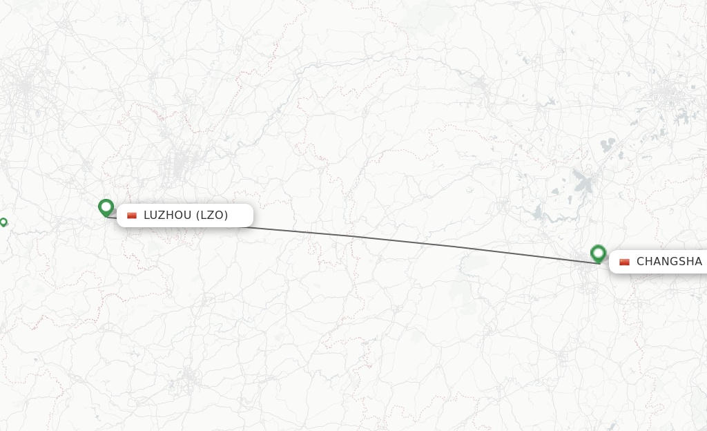 Flights from Luzhou to Changsha route map