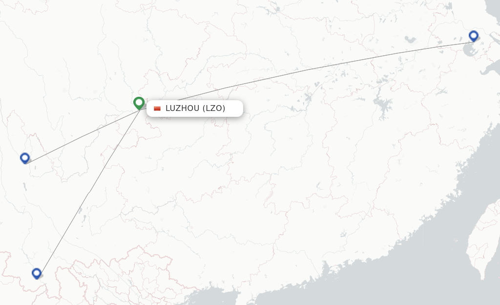 Route map with flights from Luzhou with Loong Air