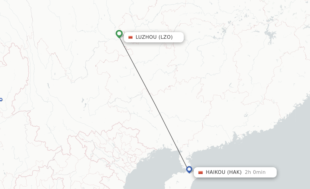 Flights from Luzhou to Haikou route map