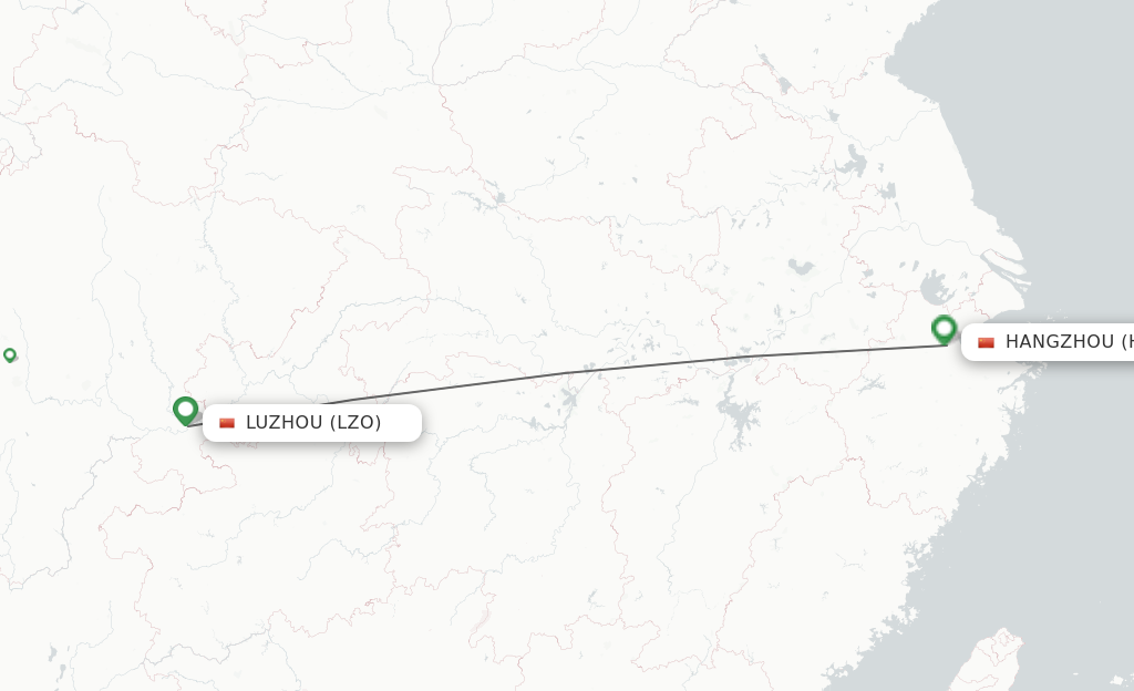 Flights from Luzhou to Hangzhou route map