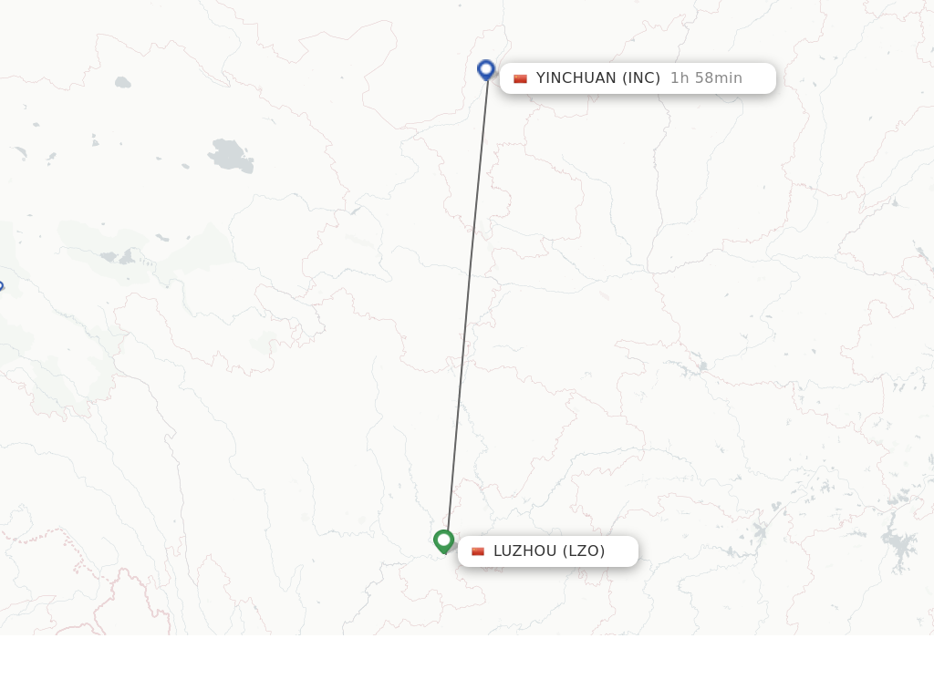 Flights from Luzhou to Yinchuan route map