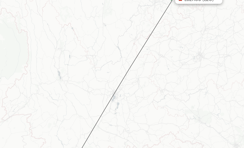 Flights from Luzhou to Jinghong route map
