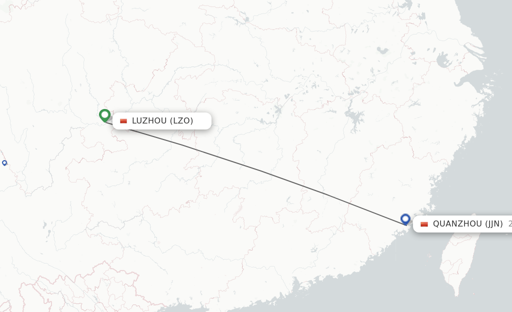 Flights from Luzhou to Jinjiang route map