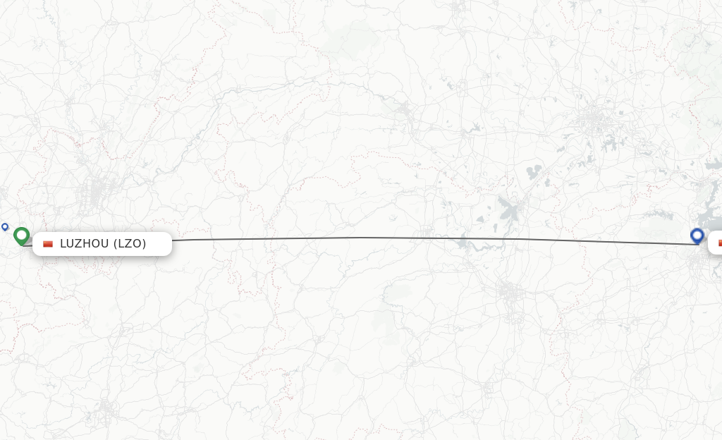 Flights from Luzhou to Nanchang route map
