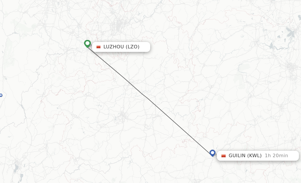 Flights from Luzhou to Guilin route map