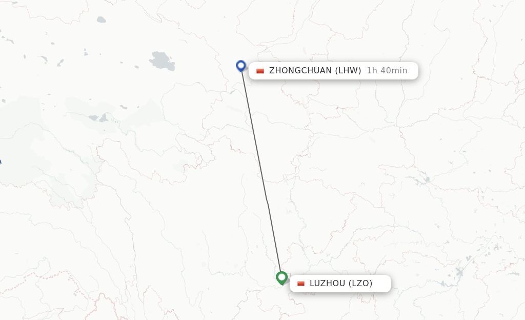 Flights from Luzhou to Lanzhou route map