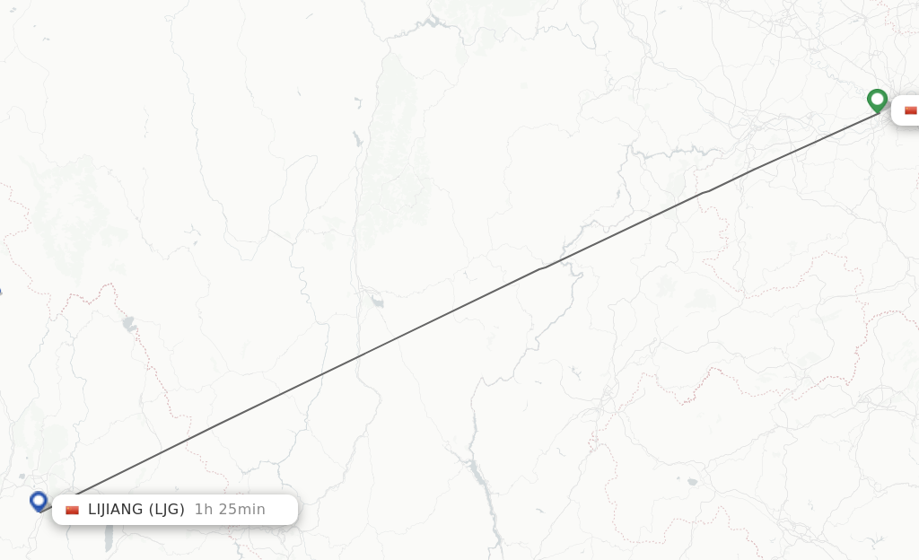 Flights from Luzhou to Lijiang route map