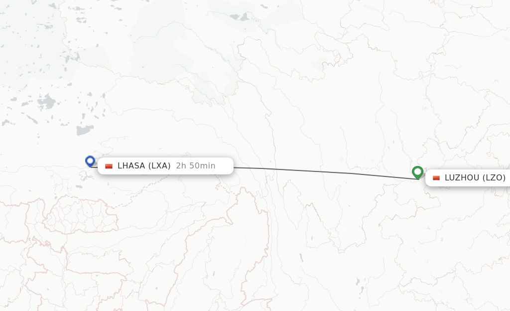 Flights from Luzhou to Lhasa/Lasa route map