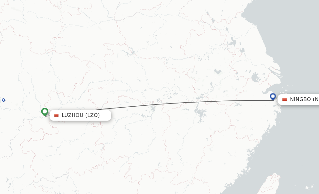 Flights from Luzhou to Ningbo route map