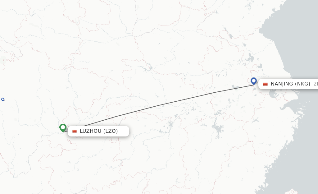 Flights from Luzhou to Nanjing route map
