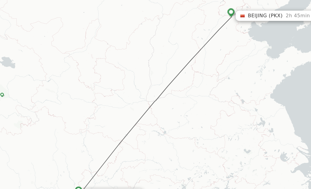 Flights from Luzhou to Beijing route map