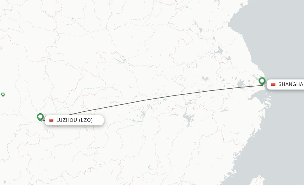 Flights from Luzhou to Shanghai route map