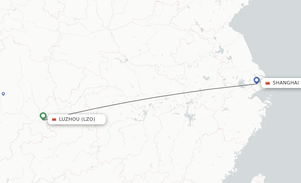 Flights from Luzhou to Shanghai route map
