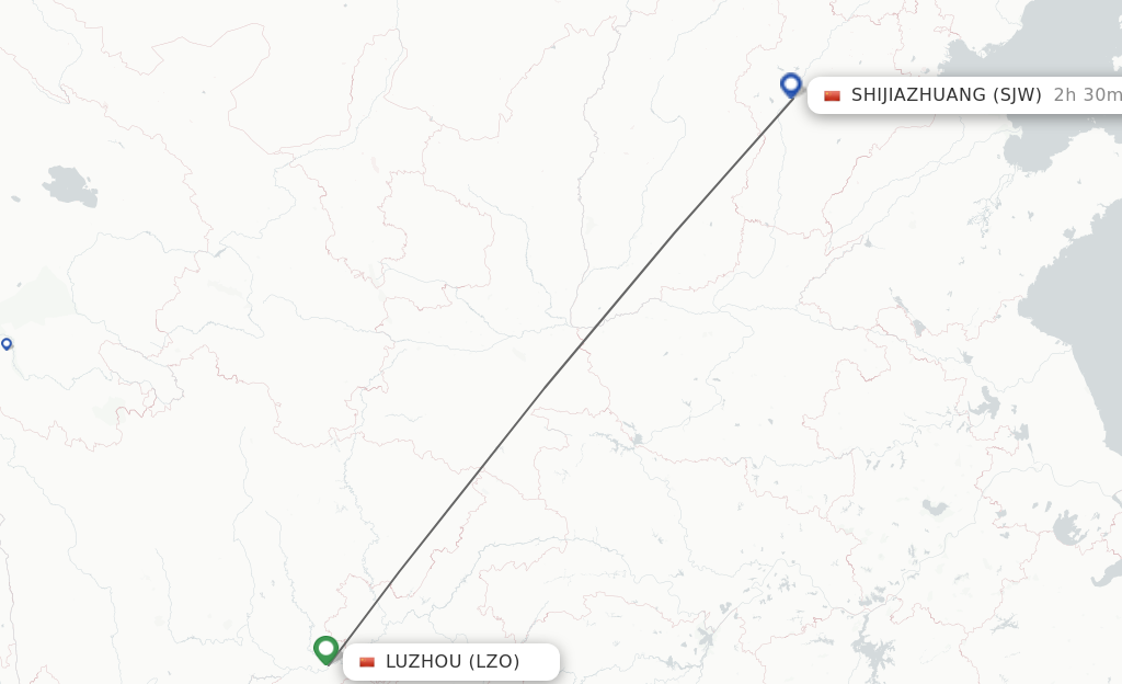 Flights from Luzhou to Shijiazhuang route map