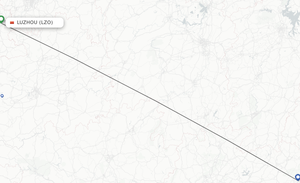 Flights from Luzhou to Jieyang route map