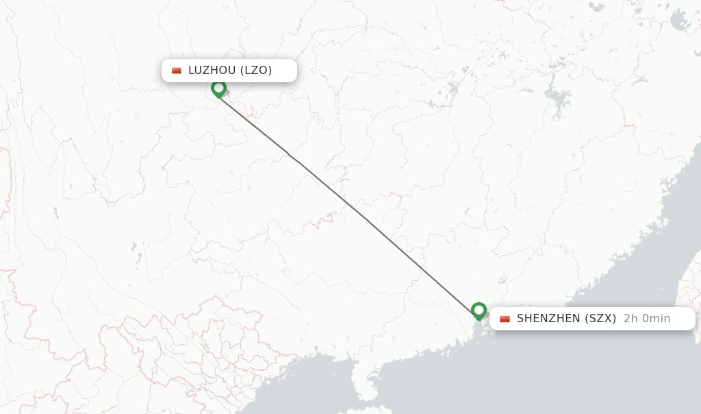 Flights from Luzhou to Shenzhen route map