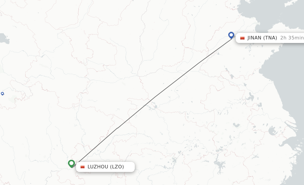 Flights from Luzhou to Jinan route map