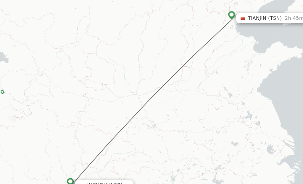 Flights from Luzhou to Tianjin route map