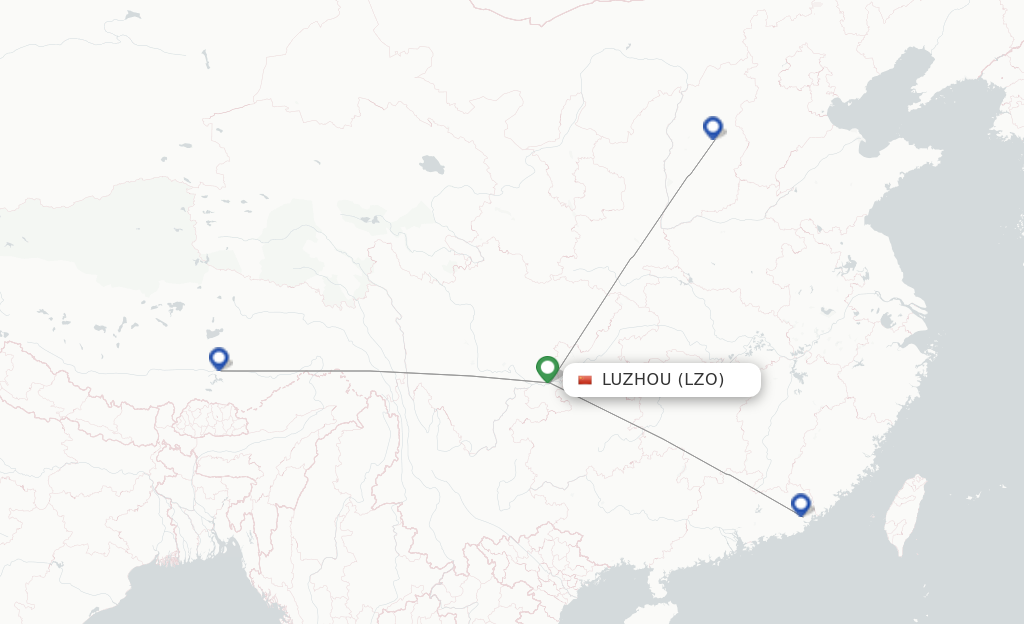 Route map with flights from Luzhou with Tibet Airlines