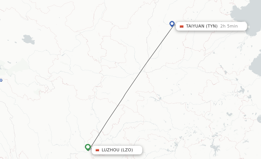 Flights from Luzhou to Taiyuan route map