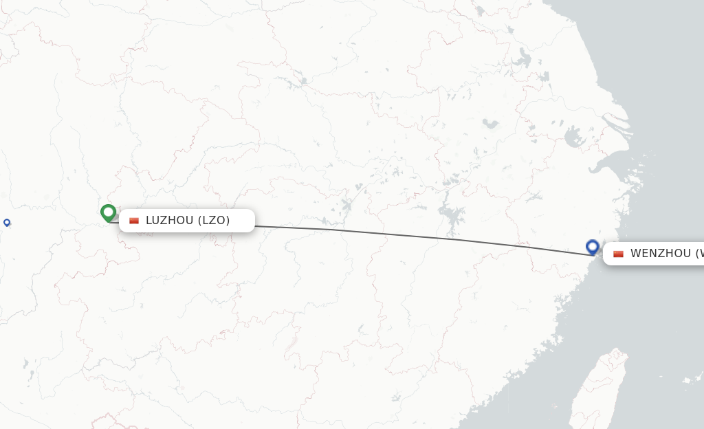 Flights from Luzhou to Wenzhou route map