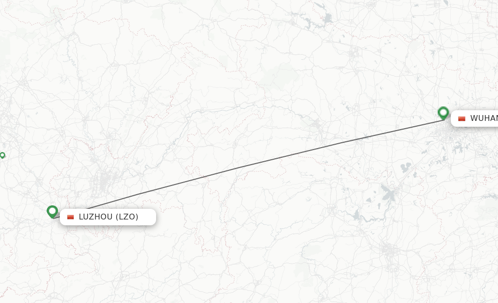 Flights from Luzhou to Wuhan route map