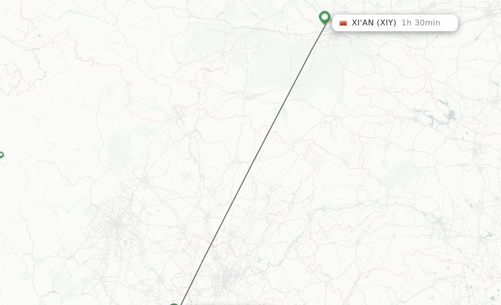 Flights from Luzhou to Xian route map
