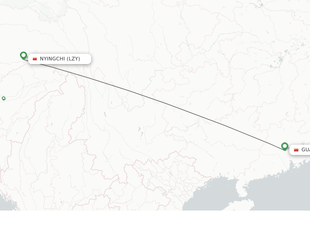 Flights from Nyingchi to Guangzhou route map