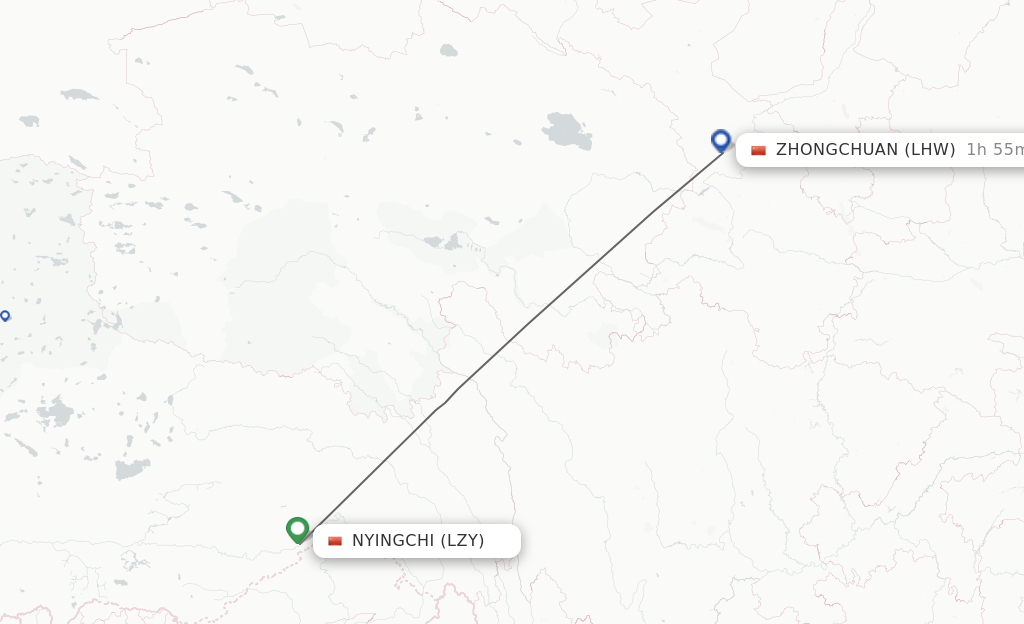 Flights from Nyingchi to Lanzhou route map