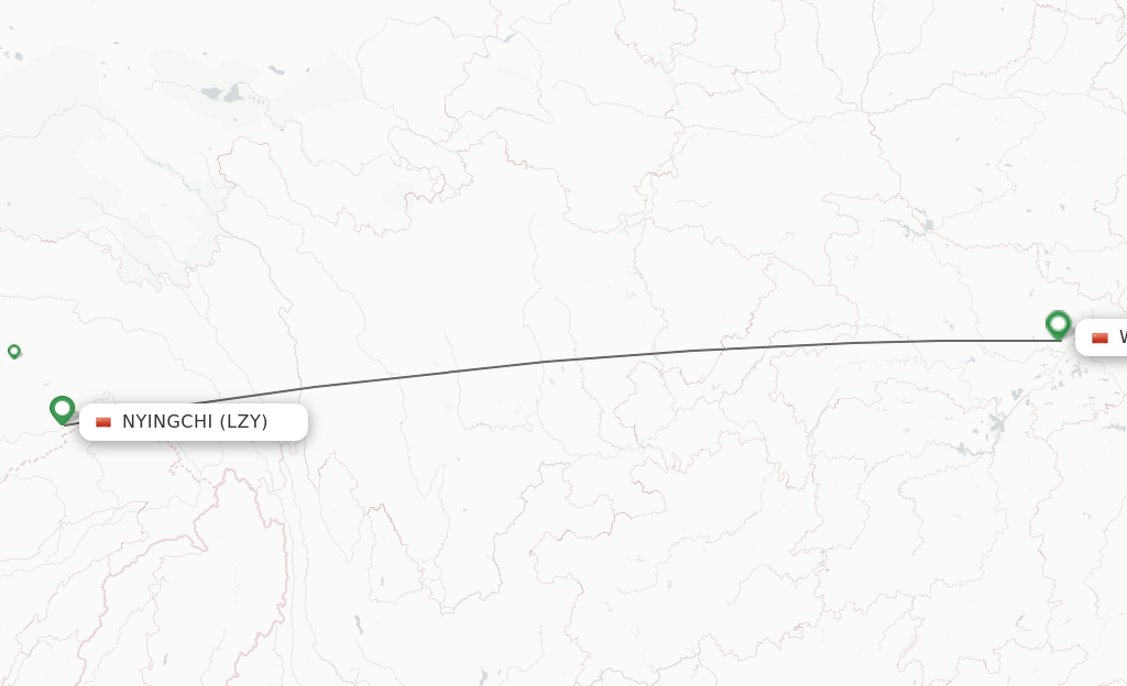 Flights from Nyingchi to Wuhan route map