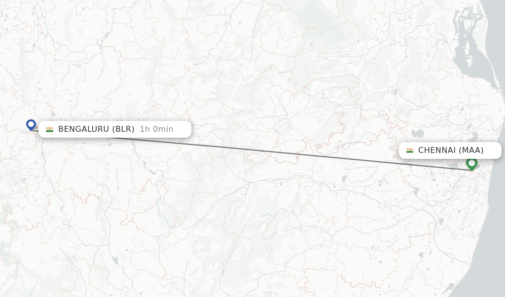 Flights from Chennai to Bengaluru route map