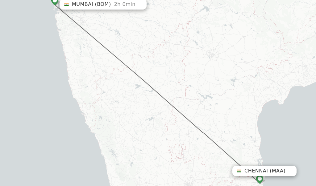 Flights from Chennai to Mumbai route map