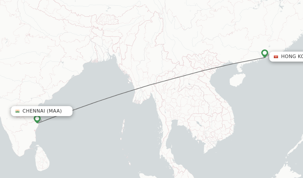Flights from Chennai to Hong Kong route map