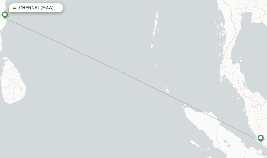 Route map with flights from Chennai with Malaysia Airlines