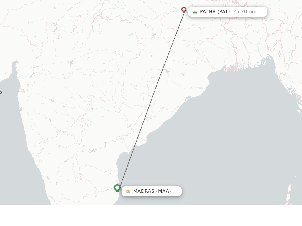 Flights from Chennai to Patna route map