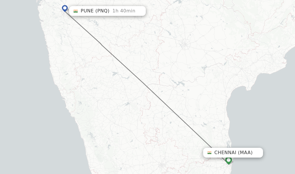 Flights from Chennai to Pune route map