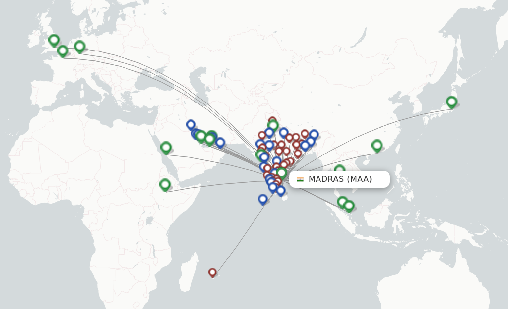 Route map with flights from Chennai with Akasa Air