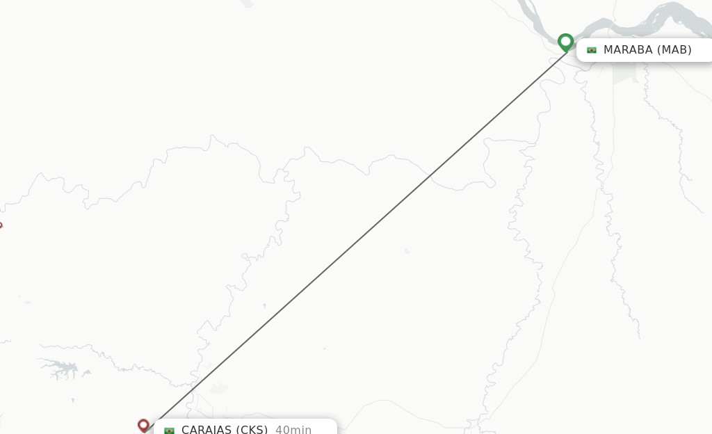 Flights from Maraba to Carajas route map