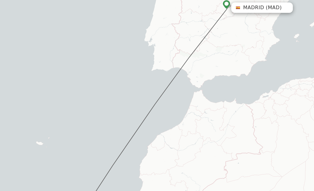 Flights from Madrid to Lanzarote route map