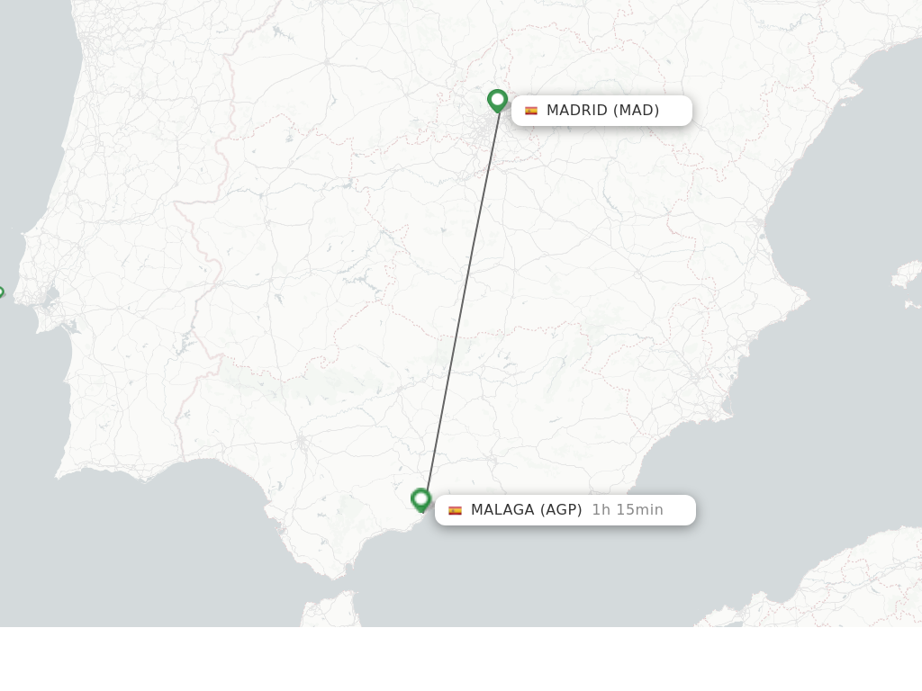 Flights from Madrid to Malaga route map
