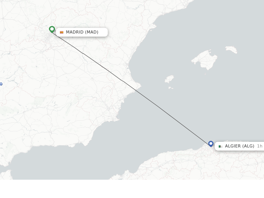 Flights from Madrid to Algier route map